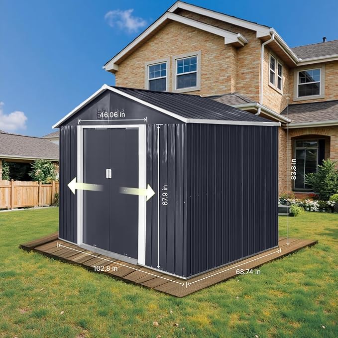 9.1' x 6.4' Outdoor Storage Shed, Sturdy Metal Building w/Windows & Lockable - Image 6
