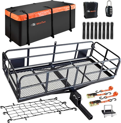 MeeFar High Rail Trailer Folding Hitch Mount Cargo Carrier Basket 60" X 24" X by MeeFar