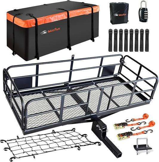 MeeFar High Rail Trailer Folding Hitch Mount Cargo Carrier Basket 60" X 24" X by MeeFar