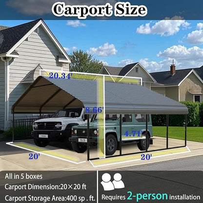 Heavy Duty Metal Carport 20x20 ft Galvanized Steel Carport Shelter - Image 2