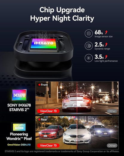 REDTIGER ViewClear 70 4K+2.5K Dash Cam Front and Rear, STARVIS 2 IMX678 x - Image 3