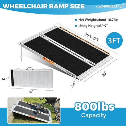 LEMNISCATE 3FT Wheelchair ramp, 29.2” W, Non-Slip Portable Aluminum Wheel Chair - Image 2