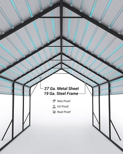 13'x26'x11' Oversized Metal Carport, Steel Heavy Duty Car Ports - Image 2