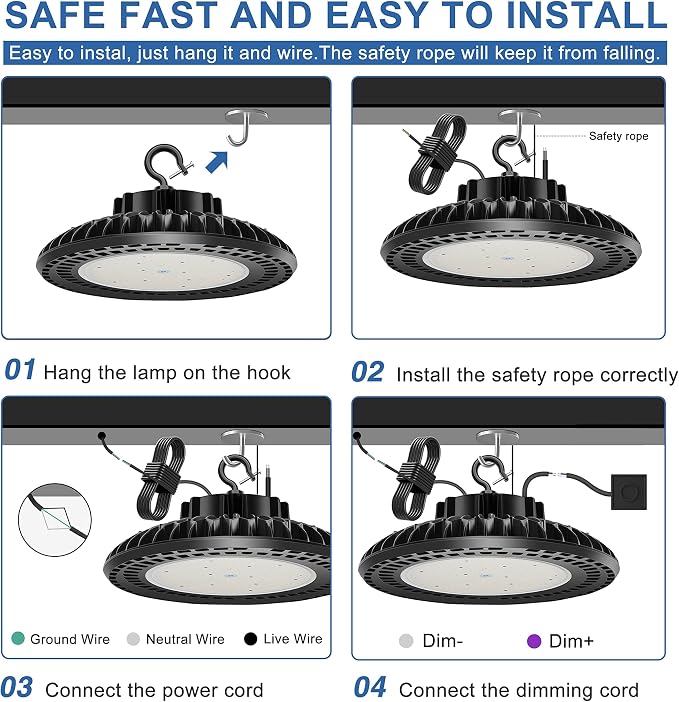 300W LED High Bay Light, UL&DLC Listed 41000LM Dimmable UFO High Bay Lights - Image 5
