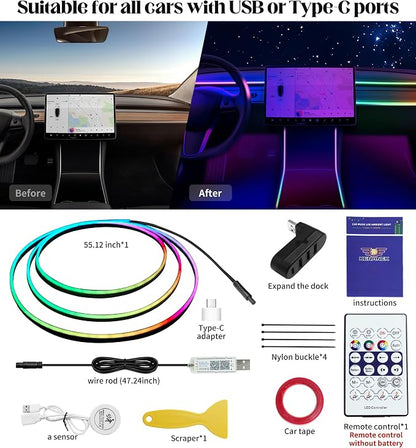 KENANEK Acrylic Interior Car LED Strip, 55.12-inch USB/Type C Interface - Image 3