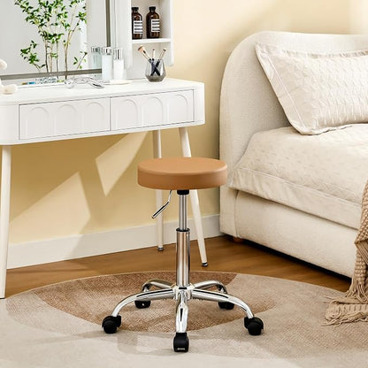 Rolling Massage Chair, Adjustable Hair Cutting Stool 19.5’’-26.6’’, Camel Brown by FIRAVOE
