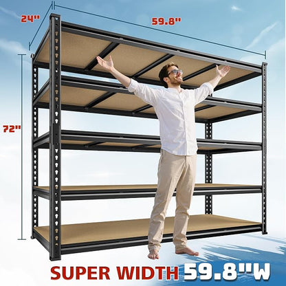 59.8" W Garage Shelving 72" H Storage Shelves 2750LBS Metal Shelving Heavy Duty - Image 2