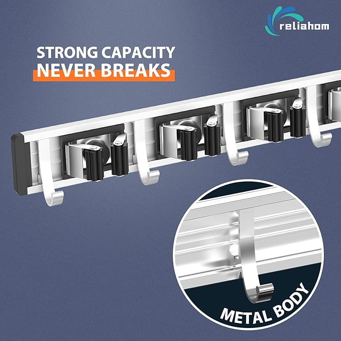 Broom Holder Wall Mount Mop and Broom Hanger Wall Mounted Garage Storage Rack - Image 2
