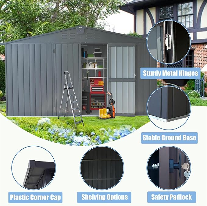 IKERY Extra Large Galvanized Steel Storage Shed 11' x 12.5' - Image 2