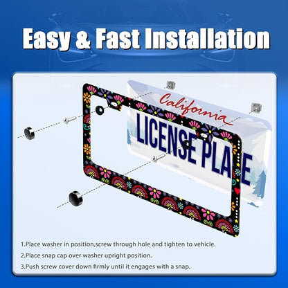Folk Flowers Vintage Floral License Plate Frame Flower License Plate Stainless - Image 3