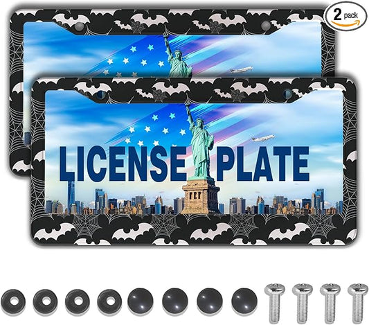 License Plate Frame Black and White License Plate Holder Spider Web Bat by Unknown