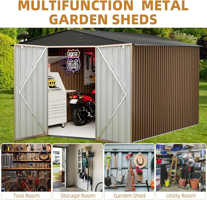 8X8FT Outdoor Metal Storage Shed, Lockable Weatherproof Garden Shed - Image 4