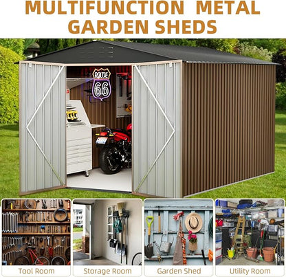 8X8FT Outdoor Metal Storage Shed, Lockable Weatherproof Garden Shed - Image 4