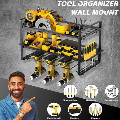 Power Tool Organizer Wall Mount, 2 Pack 3 Layers Garage Wall Shelving, 8 Drill - Image 2