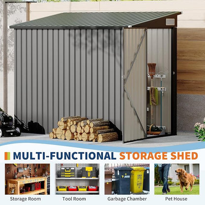 4x8 FT Metal Outdoor Lean to Storage Shed, Lean to Garden Shed Utility Tool Shed - Image 3