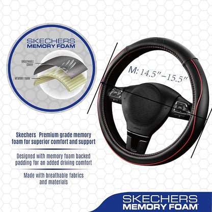 Skechers Memory Foam Steering Wheel Cover, Piping Microfiber Leather Steering - Image 3