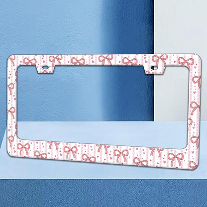 Pink Bow License Plate Frame Cute Bow License Plate Holders Funny Stainless - Image 2