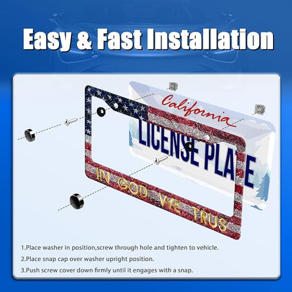 in God We Trust License Plate Frame American Flag License Plate Stainless Steel - Image 3