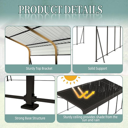 12x20 FT Metal Carport, Heavy Duty Car Port Canopy - Image 3