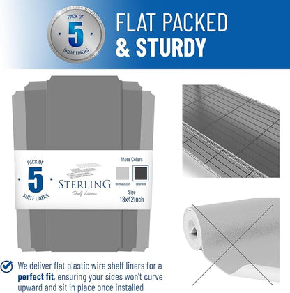 Shelf Liners for Wire Shelf System: Set of 5 in Graphite: 18 x 42 inch: Plastic - Image 3