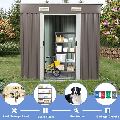 6 x 4 FT Outdoor Storage Shed, Metal Anti-Corrosion Utility Tool House - Image 4