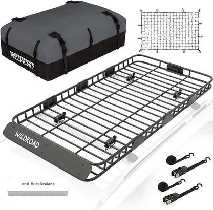 WILDROAD Car Roof Cargo Carrier Combo of Upgraded 84"x 39"x 4" Roof Rack Cargo by WILDROAD