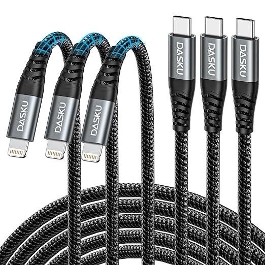 USB C Lightning Cable 3 Pack 3 Ft, iPhone 14 13 Fast Charger Cord 3 Foot Type C by Dasku