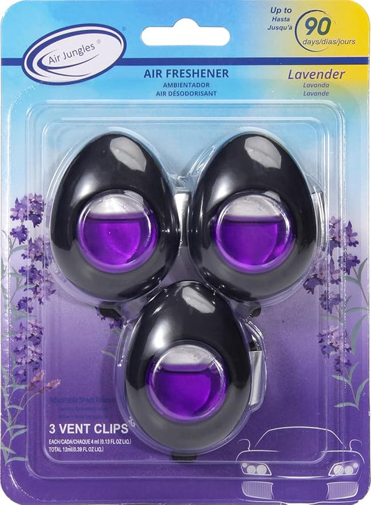 Air Jungles Car Air Freshener Vent Clip 3 Count, Lavender Scent, 4 ml Each by AirJungles