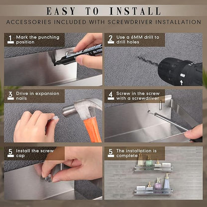 Lallisa 2 Pieces Stainless Steel Shelf Bathroom Shower Floating Shelves Wall - Image 6