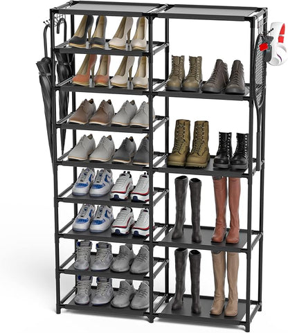 Tall Garage Shoe Rack Large Capacity, Two Rows Versatile Hooks Storage Boot by CSXGBAB