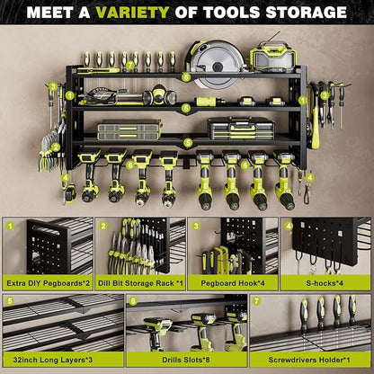 Power Tool Organizer Wall Mount, Cordless Drill Organizer, 4 Layers Large - Image 3