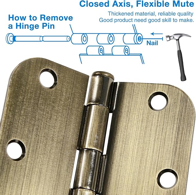 18 Pack Door Hinges Antique Brass 3.5 Inch Interior 3 1/2" Round 5/8" Radius - Image 4