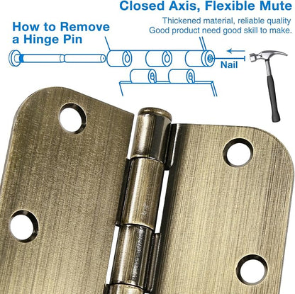 18 Pack Door Hinges Antique Brass 3.5 Inch Interior 3 1/2" Round 5/8" Radius - Image 4