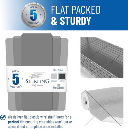 Shelf Liners for Wire Shelf System: Set of 5 in Graphite: 24 x 60 inch: Plastic - Image 3
