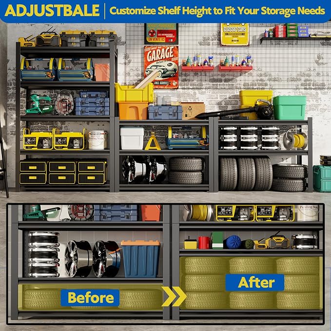 72''H Garage Shelving Heavy Duty, 2500LBS Storage Shelves, 5-Tier Adjustable - Image 3