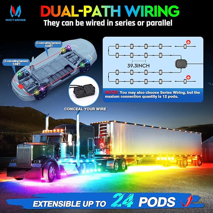 MICTUNING 2025 1000% Bright Q1 MAX RGB+IC Rock Lights, 12 Pods Chasing - Image 5