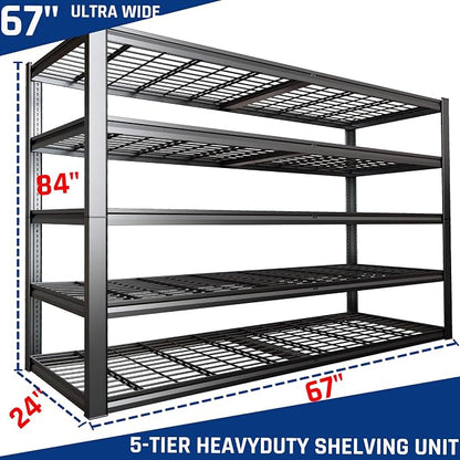 67" W Garage Shelving Heavy Duty, Adjustable 5 Tier Metal Shelves, Commercial - Image 2