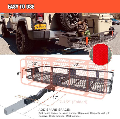 MeeFar Folding Hitch Mount Cargo Carrier Basket 60" X 20" X 6"+Waterproof Cargo - Image 5