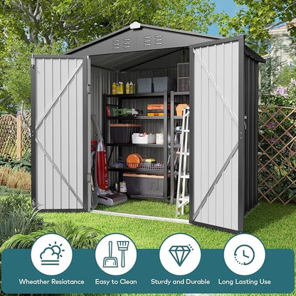 Gizoon Outdoor Storage Shed 6 x 4 FT, Galvanized Metal Garden Shed - Image 9