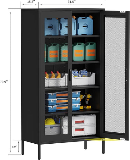 73 '' Metal Garage Storage Cabinet, 2 Doors and 4 Adjustable Shelves, mesh Door - Image 3