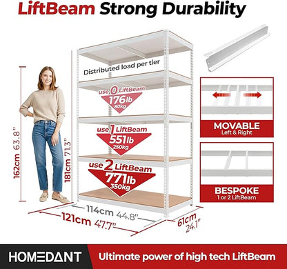 HOMEDANT White 5 Tier Laminated Boltless Heavy Duty Garage Storage Adjustable - Image 2