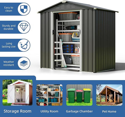 JYQAQA 6x4 FT Outdoor Garden Storage Shed, Waterproof Metal Garden Sheds - Image 4