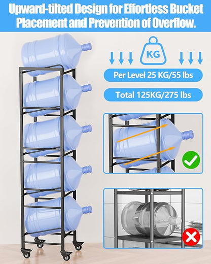 5 Gallon Water Jug Holder, Movable 5 Tier Heavy Duty Water Rack - Image 5