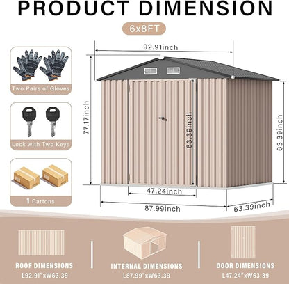 6x8 FT Metal Storage Sheds Outdoor, Metal Tool Shed - Image 2