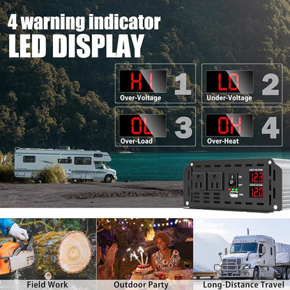 Power Inverter 3000 Watt, DC 12V to AC 110V 120V Converter Car Modified Sine - Image 5