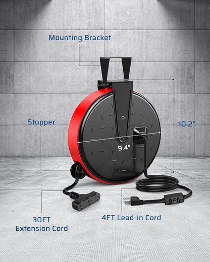 DEWENWILS 30 Ft Retractable Extension Cord Reel, Ceiling or Wall Mount 16/3 - Image 4