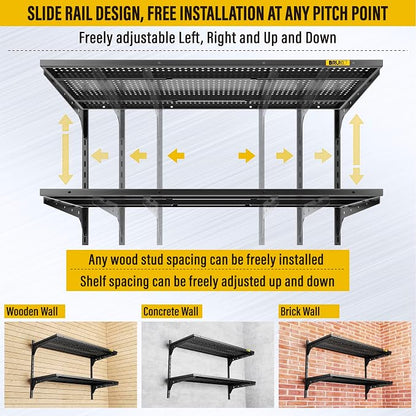2 Tier 1.3x3ft Garage Shelving Wall Mounted, 400 lbs Load Capacity, 15.6x36inch - Image 7