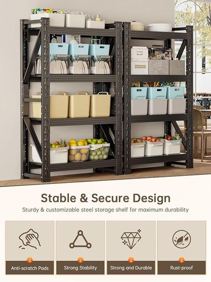 4-Tier Storage Shelves, Adjustable Industrial Metal Shelf System, 400lbs - Image 6