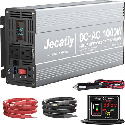 1000 Watt Pure Sine Wave Power Inverter DC 12V to 110V/120V AC Converter by Jecatiy