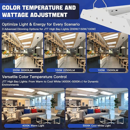 JTT LED Linear Shop Lights 200/150/100W, 30000LM 360° Adjustable Led High Bay - Image 7